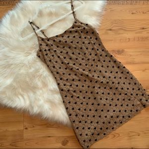 Lelis | Tan Lace Dress with Black Hearts | Mini